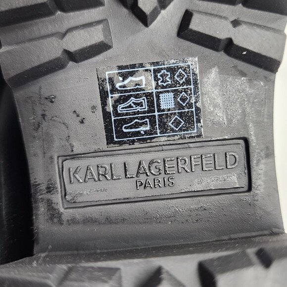 Karl Lagerfeld Women’s 5.5M Breck Black Studded Leather Moto Booties Chunky Heel - Picture 4 of 11